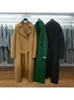 Women's Wool Blends Winter Korean Style Double Breasted Long Black Woolen Overcoat Loose Lacing Belt Green 100 Coat Jacket 231116