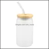 Tumblers 12oz 16oz تسامي زجاجية صافية Tumbler Frosted Cola Can Bamboo Lid Cocktail Cup Cup Whisky Coffee Jar 625 Dhgl2