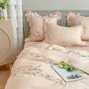 침구 세트 80 Longstaple Cotton Fourpiece Set 100 All Pure Girl 's Heart Emboidery Ruffled Bed Sheet Quilt Cover 231116