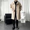 Trench Coats Longo Trench Coat Homens Clássico Britânico Windbreaker Outono Casual Stand Long Trench Coat Homens Cinza Bege Preto Casaco Longo Homens Q231118