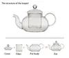 Glazen theepot Stovetop Safe Clear Teapot met verwijderbare infuser los blad en bloeiende thee maken