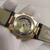 2 färg män everose klockor riktiga foto män 40mm blå brun urtavla 18k rosguld 5711r läderband transparent baksida automatisk rörelse klock armbandsur