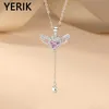 Pendentif Colliers Yerik Mode Y2K Rose Zircon Ailes D'ange Coeur Pendentif Collier pour Femmes Simple Couleur Argent Longue Chaîne Collier En Cristal Partie Z0417