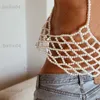 Dames Tanks Camis Gaono Elegant Lady Pearl Sexy Crop Top Visnet Hollow Out Hemdje Zomer Strand Vakantie Cover-ups Dames Mouwloos Rugloos Vest T230417