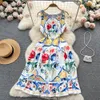 Franse stijl hangende nek mouwloze tanktop jurk zomer high -end ontwerp positionering printen high -end kleine jurk