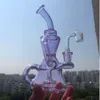 Bong Purple Green Recycler Oil Dab Rig Wasserpfeife Sanduhr Glaspfeifen mit 14mm Banger für Raucherzubehör Wasserpfeifen