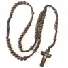 Collane con ciondolo Stile retrò Uomo Donna Cattolico Cristo Rosario in legno Collana con corda intrecciata