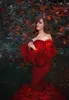 Abiti casual Splendida sirena rossa lunga maternità Pography maniche lunghe volant fondo in tulle abito da spettacolo modesto da donna