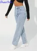 Jeans femme Denimcolab taille haute jambe droite jean femme Style Simple décontracté coton Denim pantalon dames lâche Streetwear jean 230417