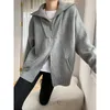 Womens Sweaters Double Zipper Fit Loose Polos Collared Oversized Knitted Cardigan Sweater 231116