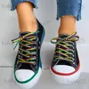 Dress Shoes Vulcanized Sports Shoes Women's Canvas Sports Shoes Summer Candy Color Fashion Rainbow Women's Thick Soled Women's Flat Shoes T231117