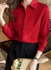 Women's Blouses Shirts CJFHJE Red Silk Women Shirt Long Sleeve Satin Fashion Purple Female Solid Color Basic Elegant Lady Tops Gray OL Clothing 231116