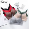 BRAS folomi Push Up Bras för kvinnor Sexig spetsbh mjuk trådlös braltet underkläder för damer sömlös brassiere a b c cup p230417