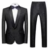 Garnitury męskie Sliver Grey Men Suit 3 szt. Luksusowy Jacquard Tkanina jeden przycisk Czarny Szal biznes Slim Fit Wedding Even Every Patters Pants