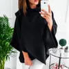 Bluzy bluzy damskie zimowe ciepłe kobiety płaszcza peleryka żółwia szyja batwing rękaw ruszt Poncho lady eleganckie nieregularne solidne płaszcze luźne