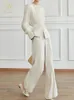 Mulheres duas peças calças h han rainha outono ocupação 2 peças ternos feminino elegante manga longa topo simples calças de perna larga coreano ol casual conjunto 231116