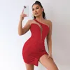 Casual jurken Evening Women's 2023 Solid One Shoulder Hollow Wrapped Hip Dress Vestidos de Mujer Sexy Bodycon