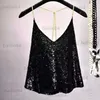 Débardeurs pour femmes Camis Sexy Club Chaînes en métal Paillettes Halter Camisole Femmes Mini Perles Réservoir Lâche Dos Nu Or Métallisé Brillant Bretelles Gilet Party Tops T230417