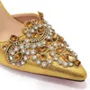 Dress Shoes Shoes and Bag Set for Women Gold Color Embroidery Rhinestone Tip High-Heeled Sandals Wedding Shoe for Ladies Pumps 231116