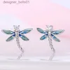 Stud New in Fashion Spring Series Brincos para Mulheres 925 Sterling Silver Butterfly Dragonfly Flower Ear Studs Fine Wedding JewelryL231117