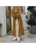 Women's Wool Blends Winter Korean Style Double Breasted Long Black Woolen Overcoat Loose Lacing Belt Green 100 Coat Jacket 231116