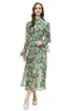 Vestidos de pasarela para mujer, cuello levantado, manga larga, estampado Floral, moda de venta al por menor, Vestidos medios