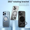 Capa de telefone com suporte de rotação de 360 ° com ímã de metal oco para resfriamento de luxo para iPhone 15 14 13 12 Pro Max mais dissipação de calor para capa traseira de carregamento sem fio