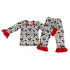 Pyjamas Collection de pyjamas de Noël vêtements pour filles revers pantalons à manches longues ensemble vert motif d'arbre de Noël tissu en soie de lait 231117