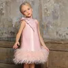 Meisjesjurken 2023 Dress Pink Feather Princess Dres Flower Baby Birthday Party First Communion