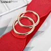 Bälten Nya koreanska mode Ladie Elastic Wide Women Belt Golden Shuang Huan Kou Girdle för Ladie Shirt Sweater Dress DecorationStrl231117