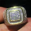 Knappe mannelijke Hip Hop ring Pave Instelling 274pcs 5A Cz Geel Goud Gevuld 925 zilveren trouwring ring voor mannen Partij Jewelry286g