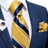 Boyun bağları Erkekler lacivert altın çizgili iş resmi kravat mendil manşetleri yüzük seti Jacquard dokuma ipek düğün kravat dibangu 231117