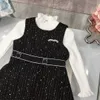 Novo agasalho vestido de bebê conjunto outono meninas partydress tamanho 100-150 suéter de cor sólida e vestido de lapela sem mangas nov15