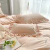 침구 세트 80 Longstaple Cotton Fourpiece Set 100 All Pure Girl 's Heart Emboidery Ruffled Bed Sheet Quilt Cover 231116