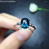 Cluster Rings 925 Sterling Silver London Blue Topaz Ring Solid Stone Fine Jewelry Ladies Wedding Party Brand