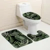 Ensemble de 3 pièces décoratives pour salle de bain, motif plante tropicale, feuille verte, tapis antidérapant, housse de siège de toilette, accessoires de bain élégants, 21292W