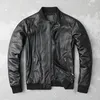 Men's Jackets Black Cow Genuine Leather Bomber Jacket Men Cowhide Real Coat Short Slim Business Clothing 231116
