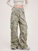 Pantalon femme Capris QWEEK Y2K Camo Cargo femme Streetwear Grunge Vintage pantalon large surdimensionné Camouflage Hippie Punk rétro pantalons de survêtement 231116