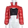 Veste femme courte bouffante en coton rembourré solide fermeture éclair col montant manches longues boucle sangles manteaux chauds irréguliers hauts courts 231117