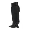 Autumn Winter Brand New Punk Style Women's Boot Wedge Heel Pointed Belt Buckle Party Shoes Pleated Boots
