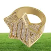 Mens Iced 3D Gold Super Star Rings Micro Pave Cubic Zirconia 14K Gold Gedelated gesimuleerde diamanten hiphopring met geschenkdoos6031785