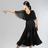 Abbigliamento da palcoscenico Abiti da ballo in rete Abiti da ballo per ragazze Costume da spettacolo per valzer nero Abbigliamento da tango Abbigliamento da ballo moderno DL9642