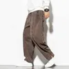 Herrbyxor Spring Autumn New Solid Color Vintage Corduroy Wide Leg Trousers Man elastiska midjor fickor avslappnade all-match byxor manliga kläder j231116