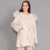 Damenmischungen Jxwatcher Mantel und modische mittellange Kaschmirjacke mit Kapuze 100 Echtpelzkragen Manschetten Winter für Damen 231117