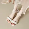 Sandals Size 32-39 High Heel Women Summer Shoes Lace Ankle Strap Pearls Transparent Crystal Block Open Toe Silver