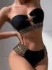 Dames badkleding sexy metalen ring holle stiksel dames badpakken trendy buis top bikini set zomer bloemenprint push up strandkleding badpak t230417