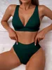 Swim wear Sexy Ribbed Bikinis Swimwear Women High Waist Swimsuit Plunging Biquini Black High Cut Summer Beachwear 230417