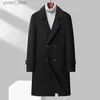 Men's Trench Coats Winter 73% Wool Blends Coat Men Streetwear Causal Long Coat Loose Double Breasted Black Woolen Coats Fashion Warm Windbreaker Q231118