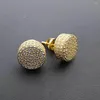 Boucles d'oreilles pendantes Hip Hop 1 paire Micro pavé rond Bling Zircon CZ pierre glacé boucle d'oreille cylindrique vis arrière cuivre hommes bijoux