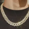 Collana a catena cubana in argento placcato oro largo 16 mm con diamanti baguette Collana a maglie cubana con moissanite Vvs per uomo